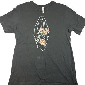 Bella Canvas Ghost Pumpkin Floral Graphic Tee Womens Large Black Halloween Bride